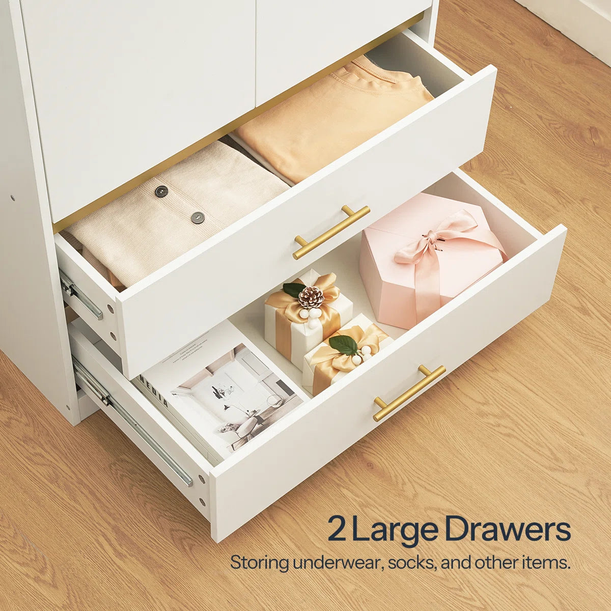 2-Door 66.9'' H Armoire Wardrobe Closet with Hanging Rod and 2 Drawers
