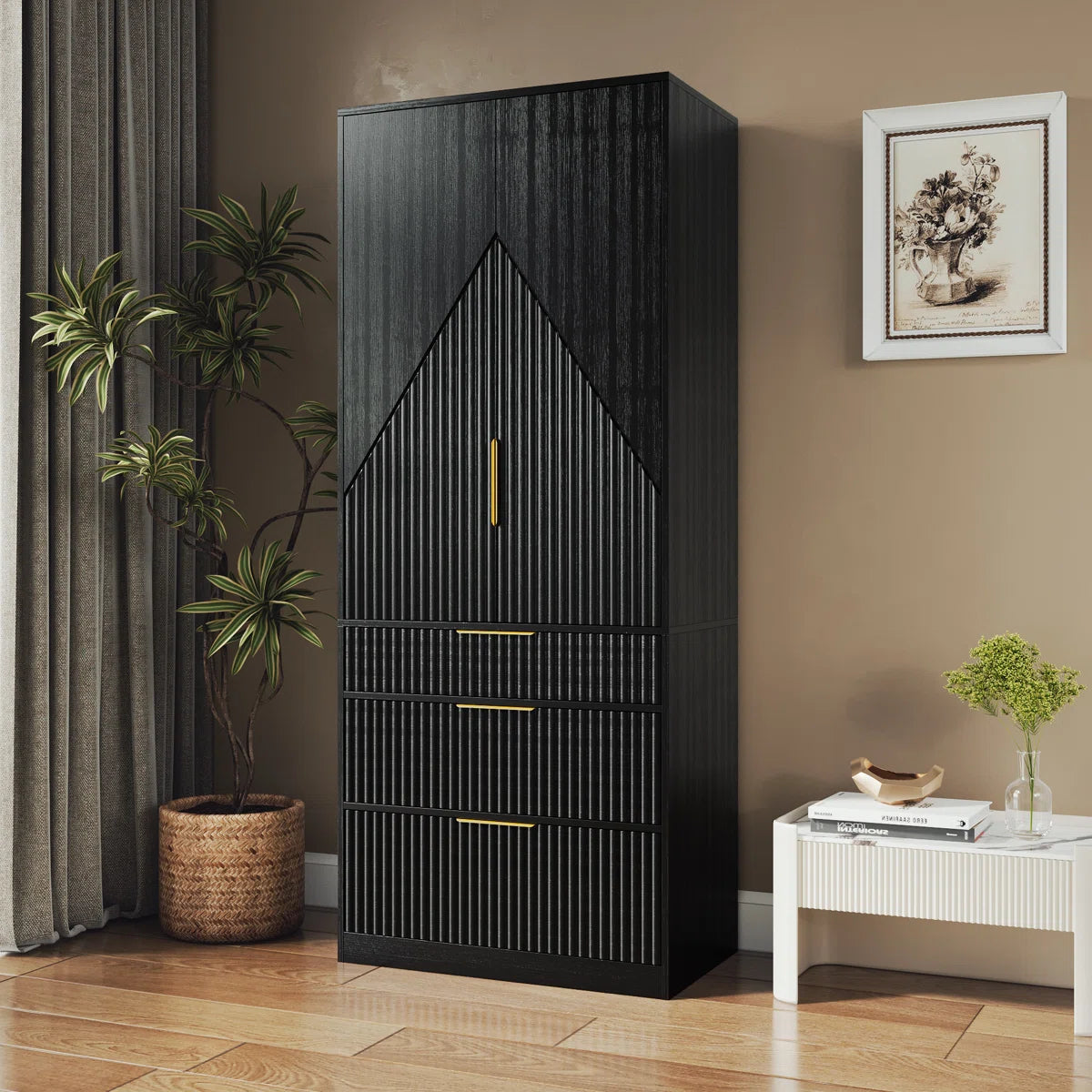 2 Doors Armoire Wardrobe With Three Large Drawers And Hidden Storage