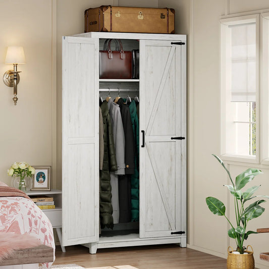 71'' Farmhouse Armoire, Wardrobe Closet Storage Cabinet With Shelf & Hanging Rod