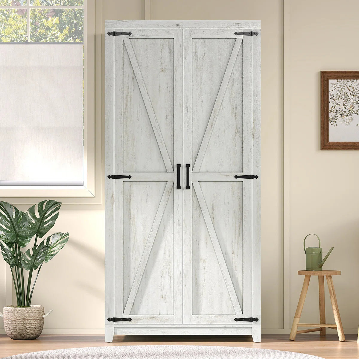 71'' Farmhouse Armoire, Wardrobe Closet Storage Cabinet With Shelf & Hanging Rod
