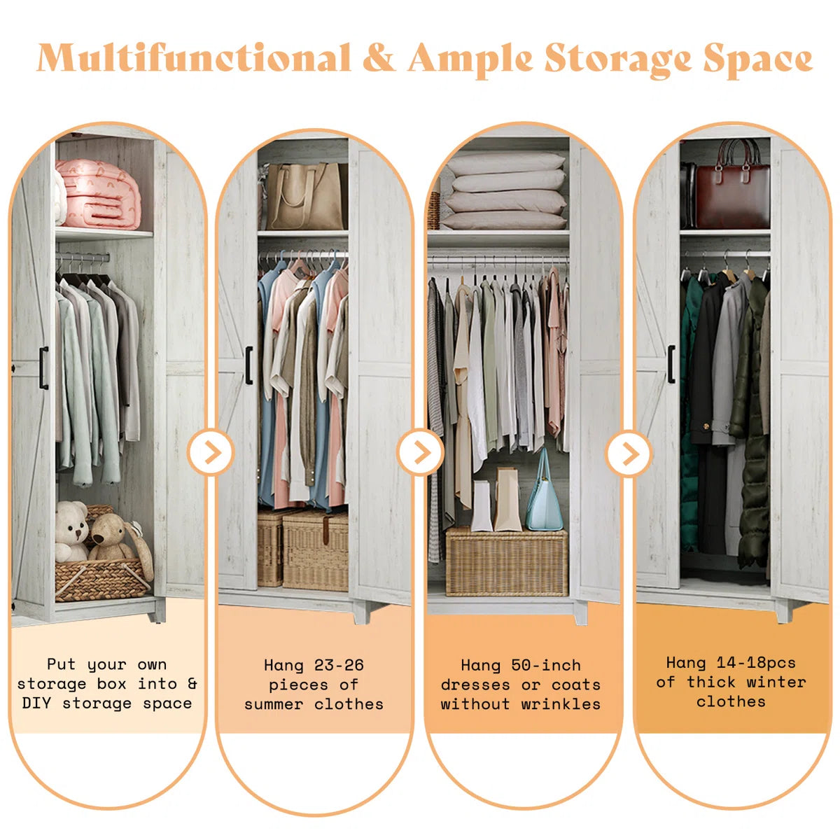 71'' Farmhouse Armoire, Wardrobe Closet Storage Cabinet With Shelf & Hanging Rod
