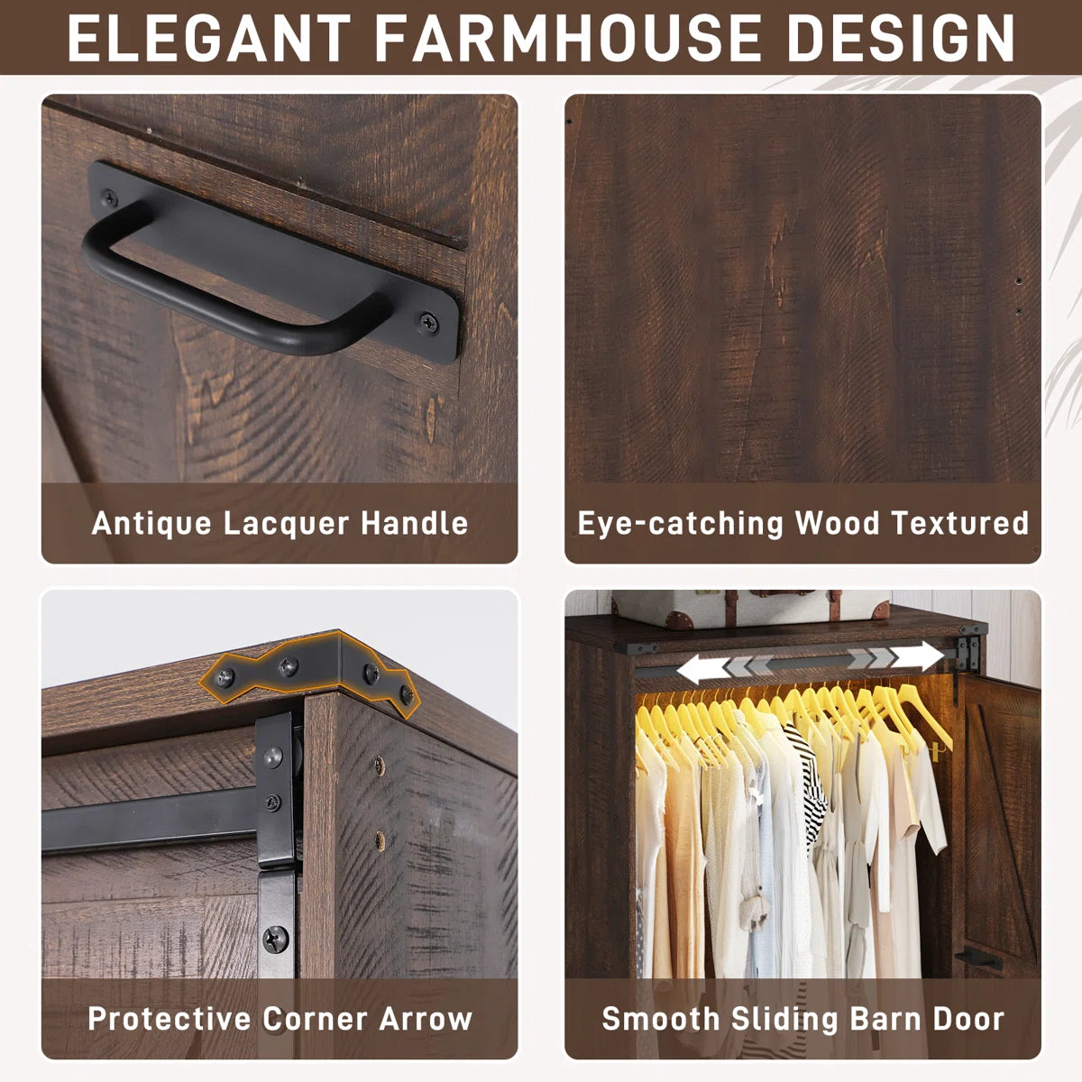 72.8"H Farmhouse Armoire Wardrobe Closet With Sensor Light And 2 Drawer, Folding Sliding Barn Door Armoire Cabinet With Hanging Rod For Bedroom