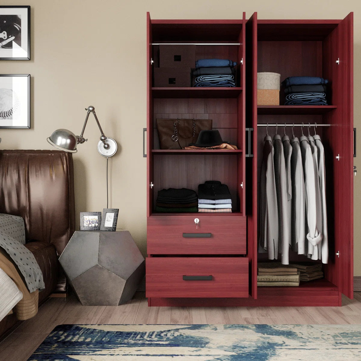 Apollonios Solum 47"Wide Armoire Wardrobe Closet For Hanging With 2 Drawers & Shelves