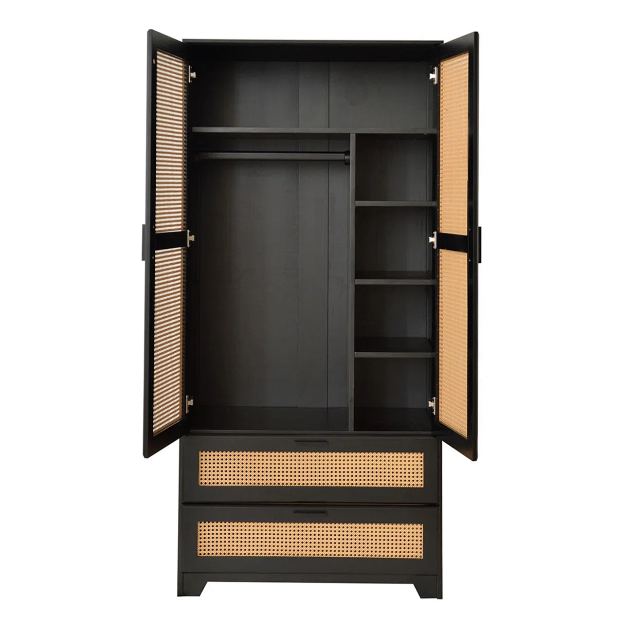 Solid Pine Wood Rattan Closet with 2 Drawers